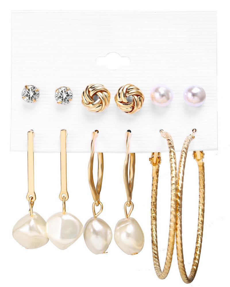 

6 Pairs Beaded Hoop Tassel Ear Cuff Earring Set, Style1