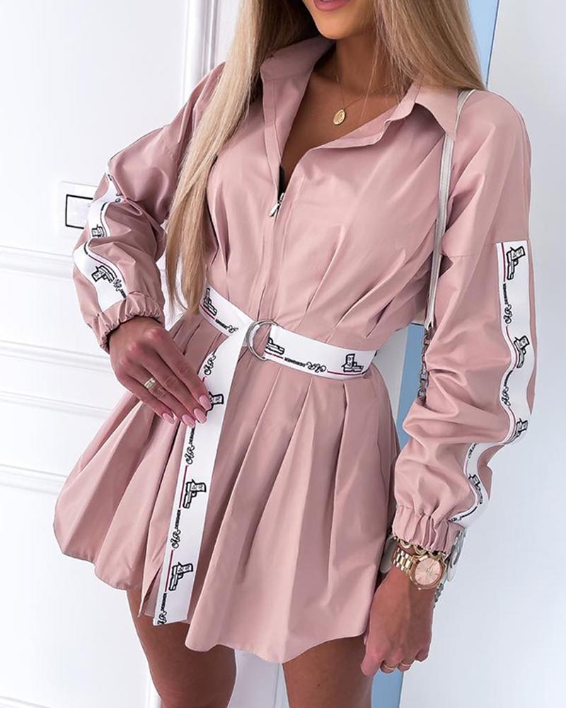 

Contrast Paneled Pleated Shirt Dress, Pink