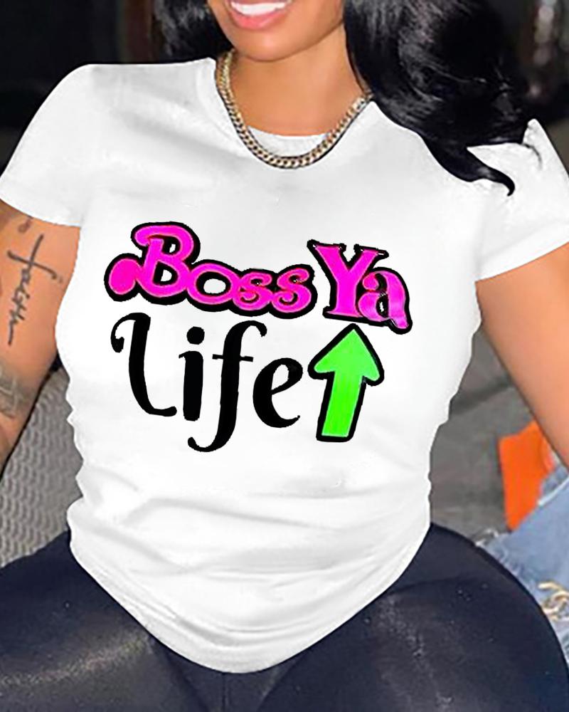 

Letter Print Short Sleeve Casual T-shirt, White