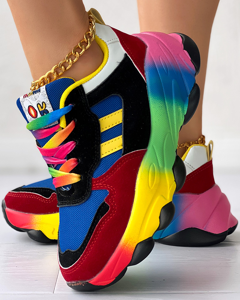 

Colorblock Lace-up Platform Sneakers, Blue