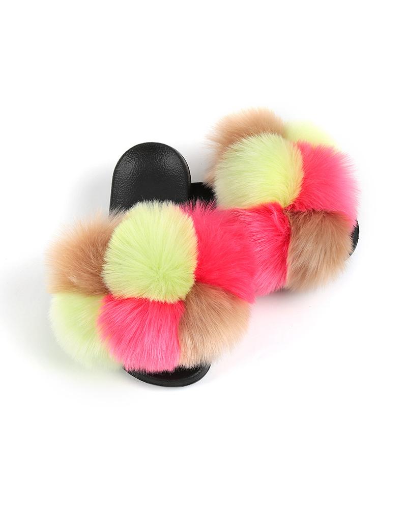 

Multicolor Fluffy Balls Upper Flat Sandals, Style10