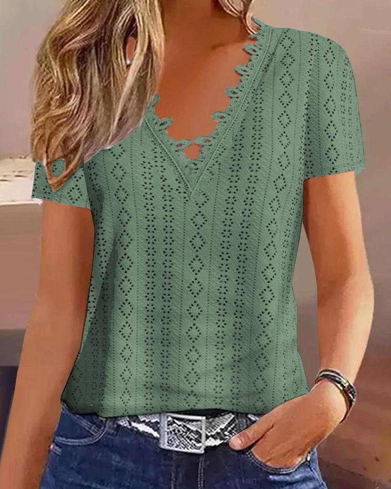 

Lace Trim Eyelet Embroidery Casual Tank Top, Green
