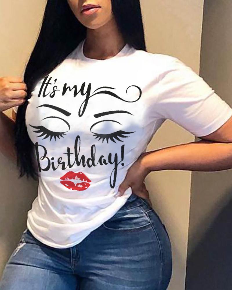 

Letter Print Short Sleeve Casual T-shirt, White