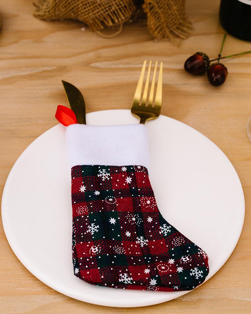 

1pc Christmas Stocking Plaid Print Hanging Stocking Christmas Tree Decoration Ornament Decoration Spoon Fork Bag Kids Gift Party Supplies, Style3