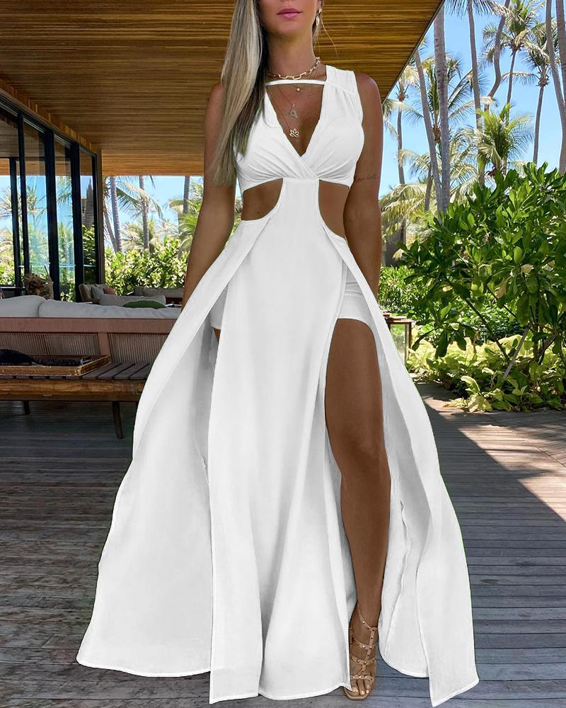 

Cutout Sleeveless Thigh Slit Maxi Dress, White