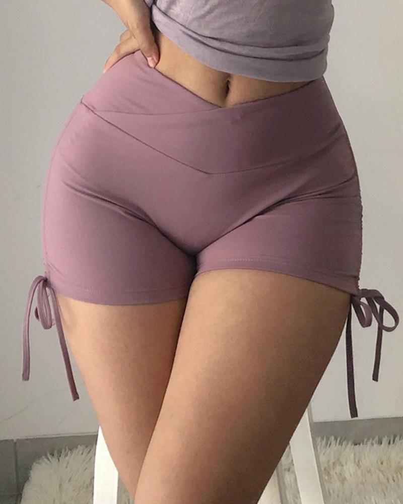 

Tie Side High Waist Sexy Active Shorts, Purple