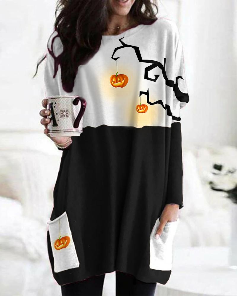 

Halloween Graphic Print Long Sleeve Top, Blackwhite