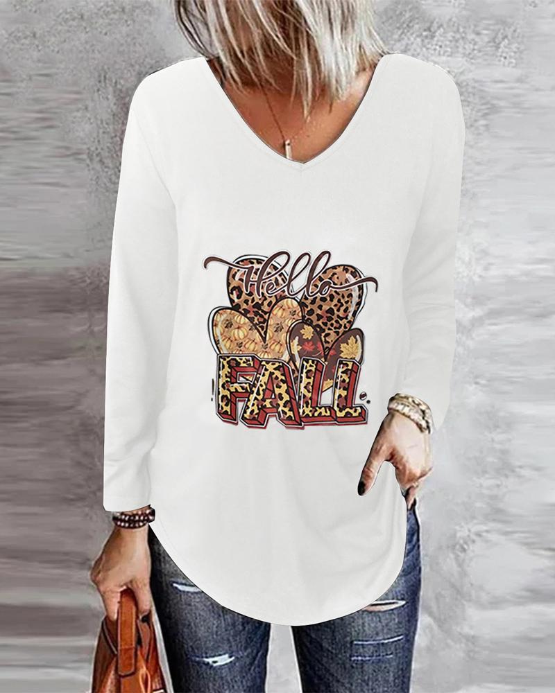 

Letter Heart Print Long Sleeve Top, White