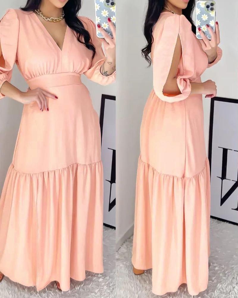 

Plain Ruched Split Hem Maxi Dress, Pink