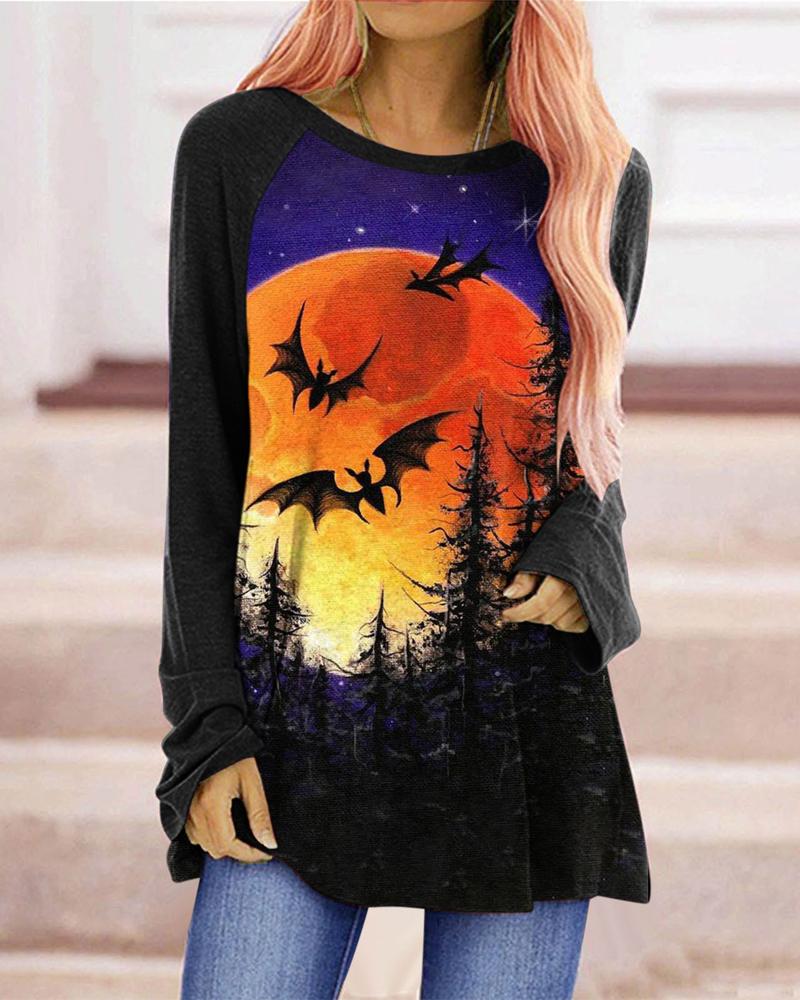 

Halloween Graphic Print Long Sleeve Top, Black