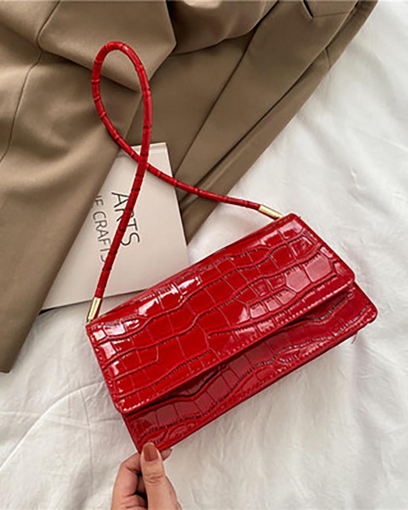 

Croc Embossed Flap Shoulder Bag, Red