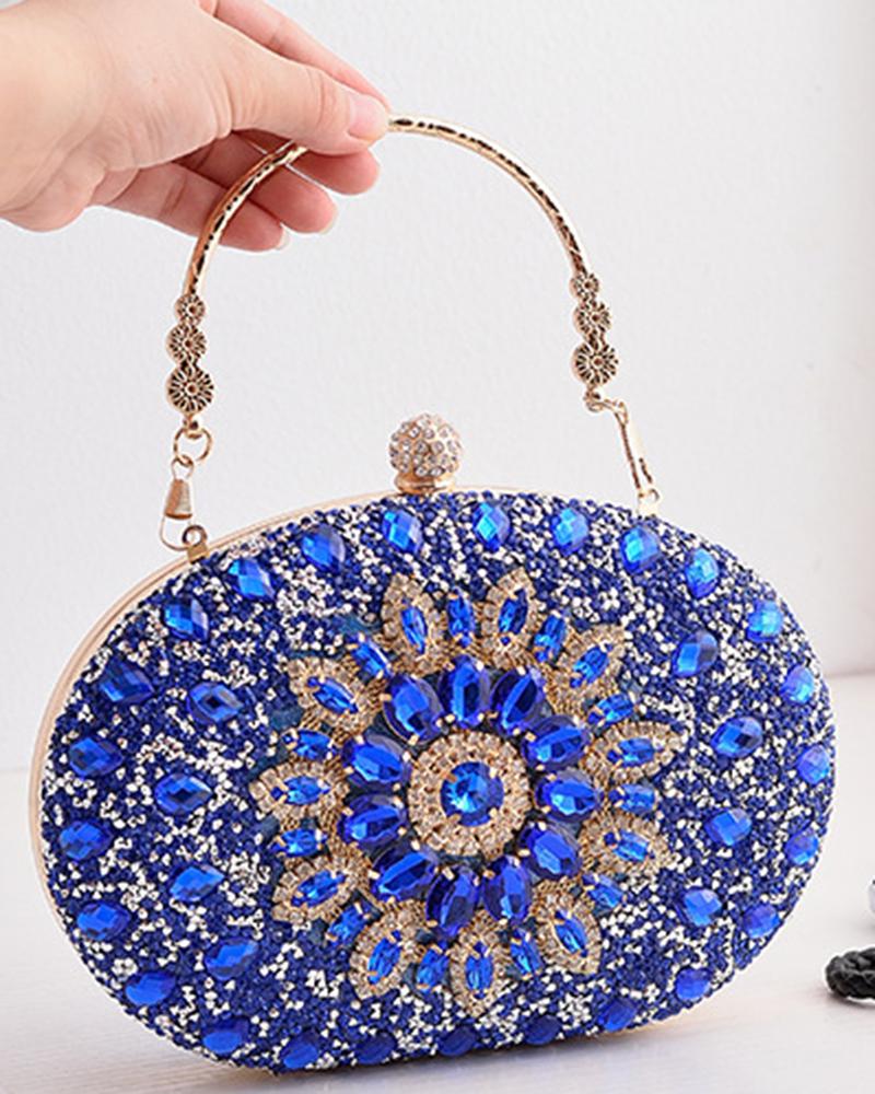 

Rhinestone Top Handle Evening Handbag, Blue