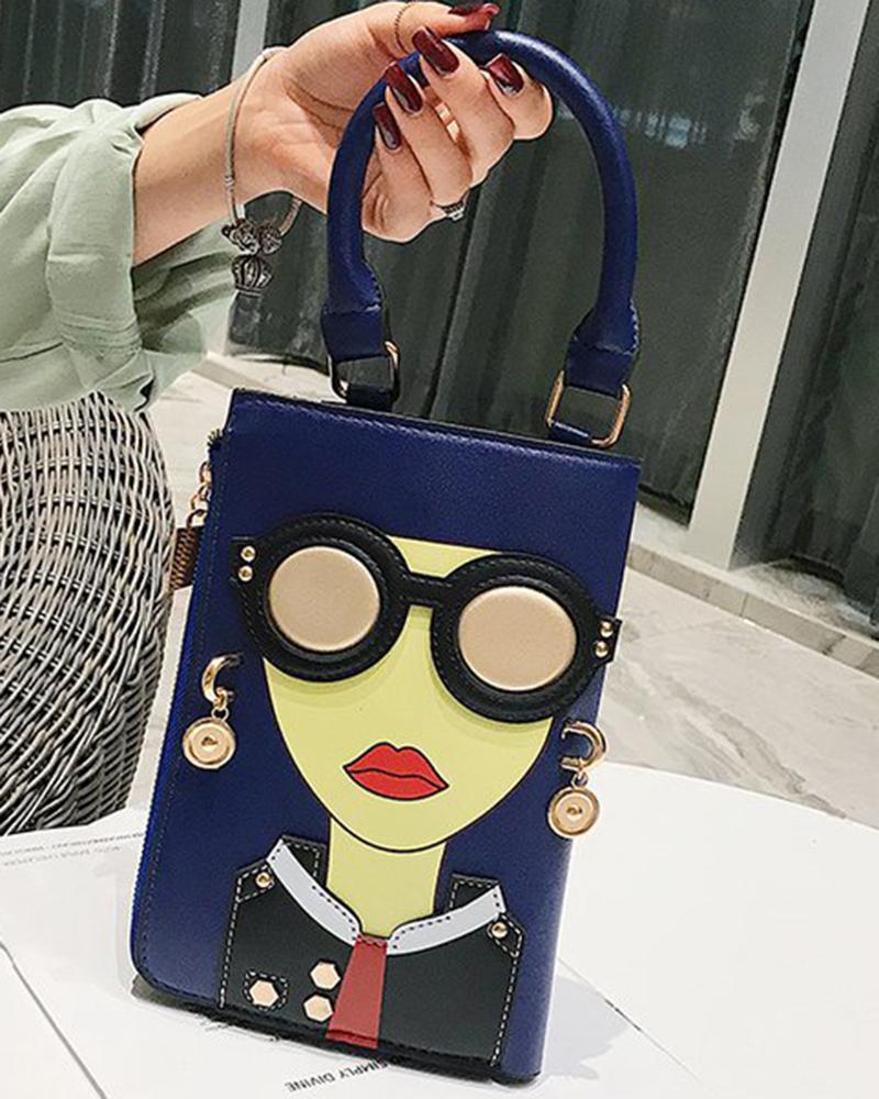 

Funny Lady Face Top Handle Satchel Bag, Blue