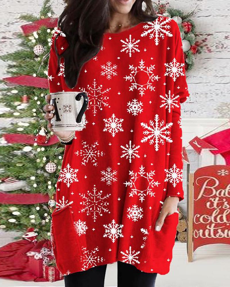 

Christmas Pocket Design Batwing Sleeve Top, Red