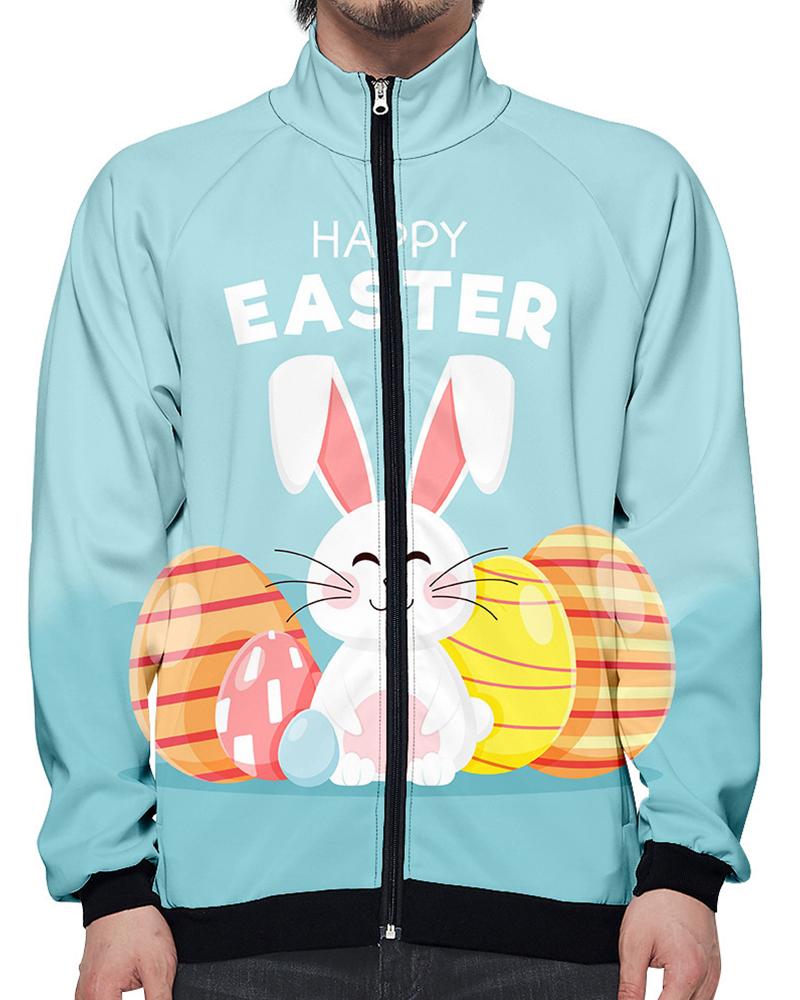 

Easter Rabbit Cartoon Print Long Sleeve Coat, Multicolor