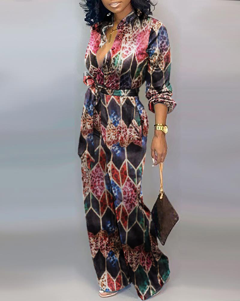 

Leopard Print Colorblock Tied Detail Jumpsuit, Multicolor