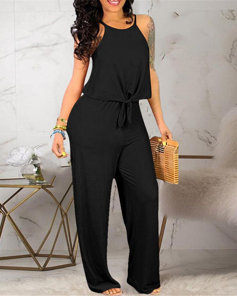 

Sleeveless Tied Detail Top & High Waist Pants Set, Black