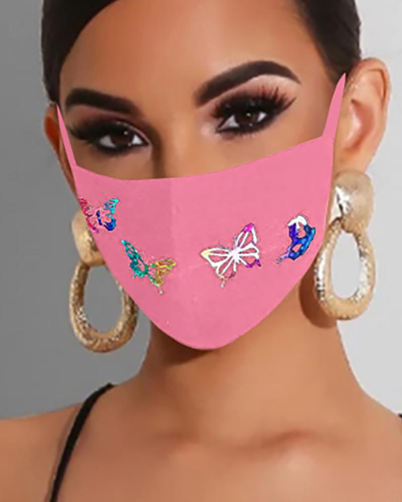 

Butterfly Print Earloop Breathable Mouth Mask, Pink