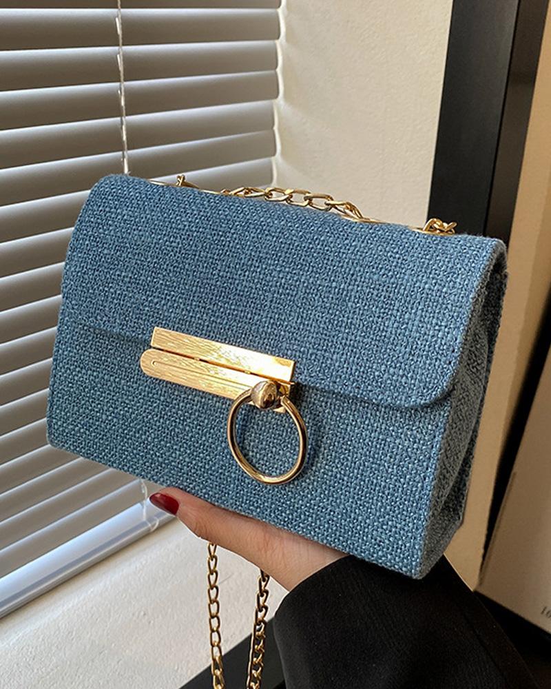 

Chain Strap Lock Flap Shoulder Bag, Blue
