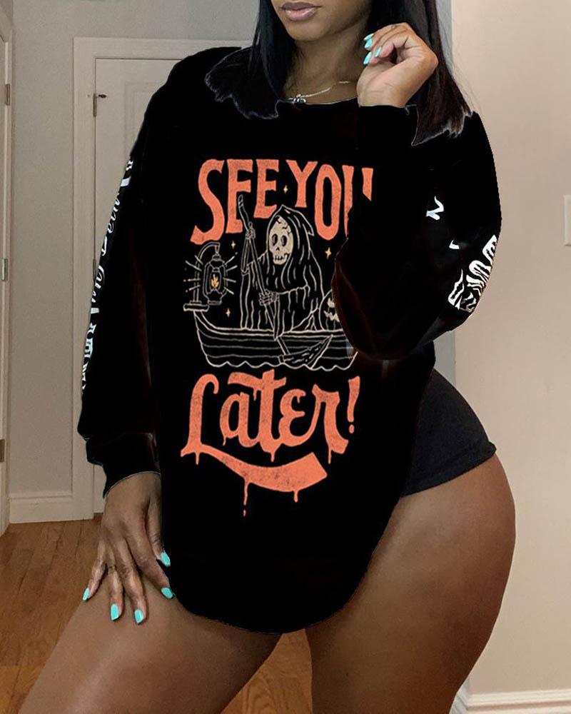 

Halloween Mixed Print Long Sleeve Sweatshirt, Black