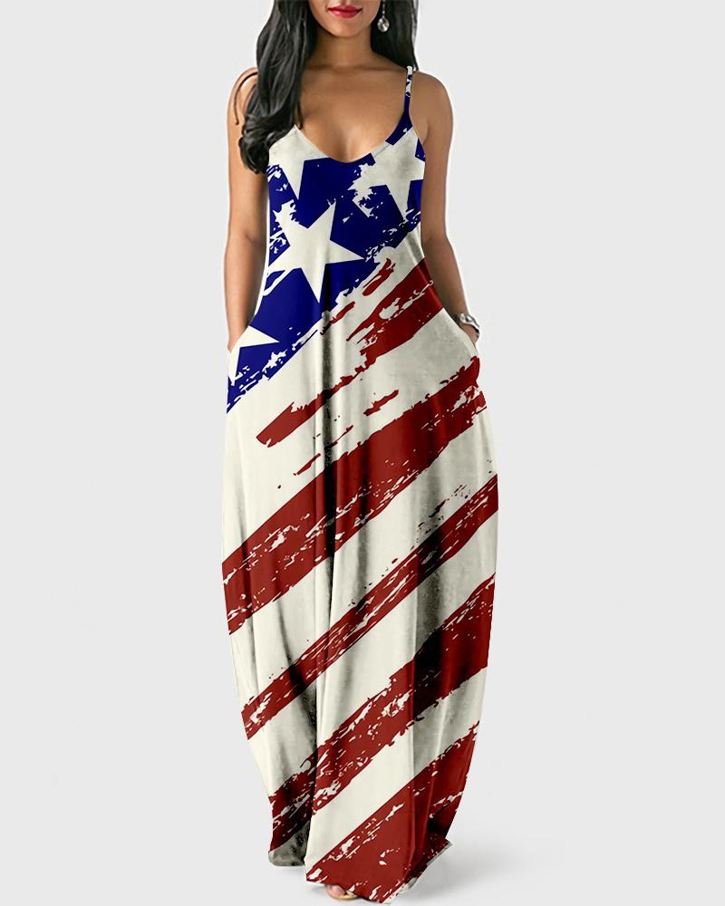 

Independence Day Flag Print Cami Maxi Dress, Style5