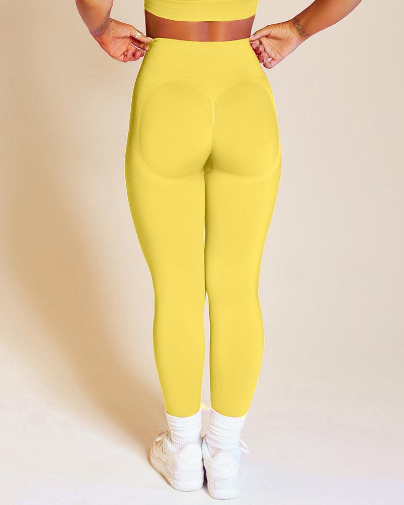 

High Waist Butt Lifting Skinny Active Pants, Yellow