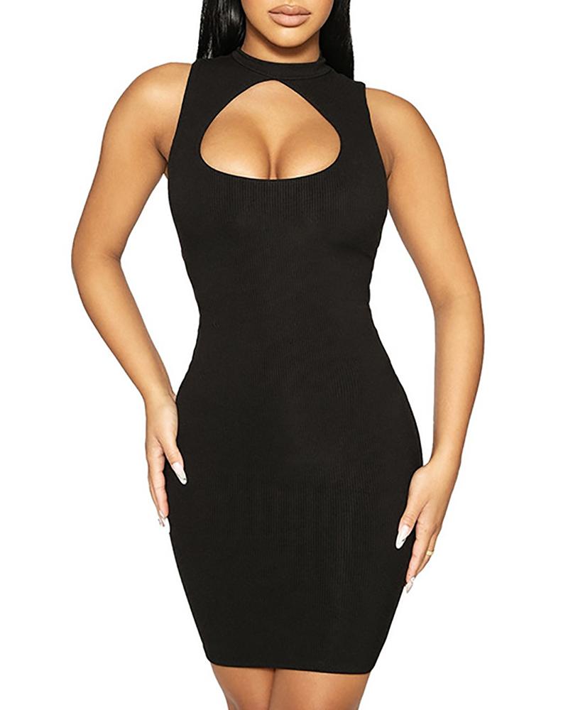 

Cutout Front Sleeveless Bodycon Dress, Black