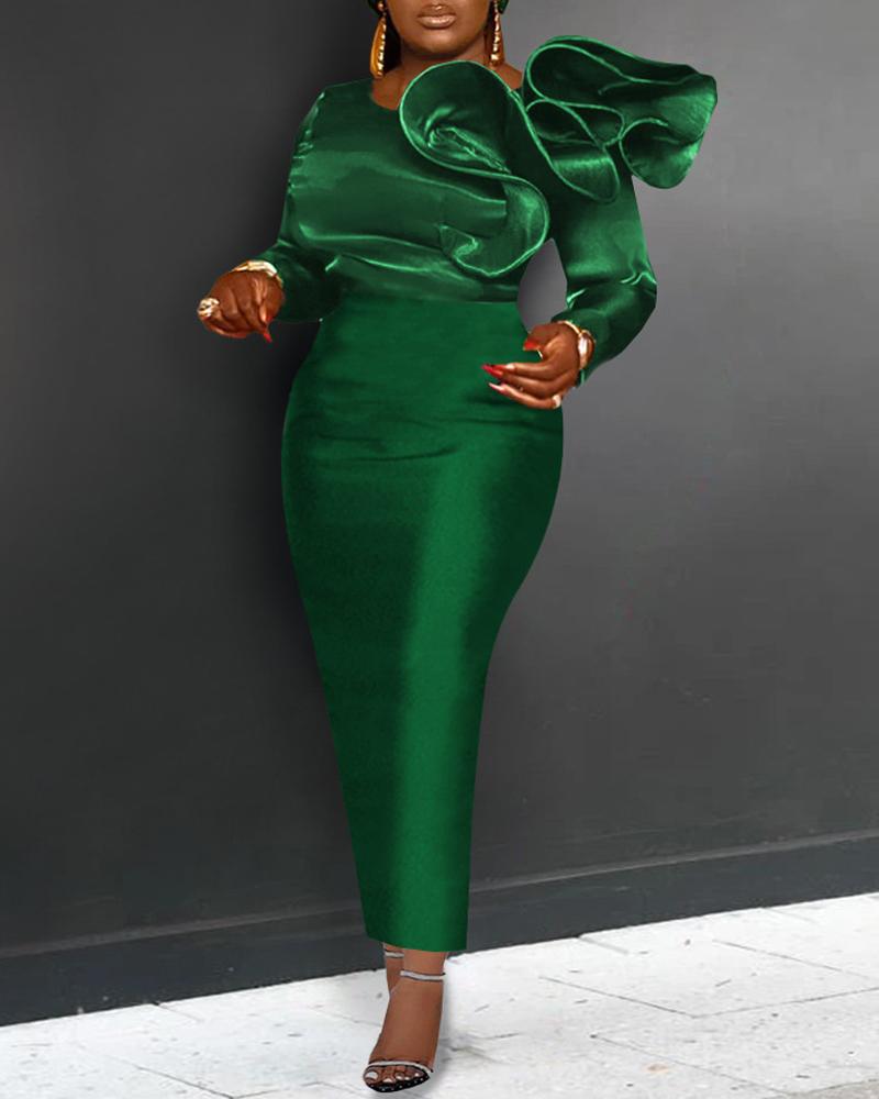 

Plus Size Exaggerated Ruffle Decor Long Sleeve Party Dress, Green