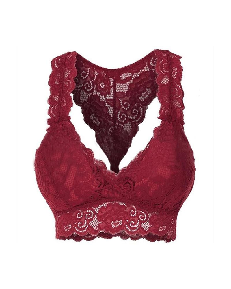 

Plain Lace Trim Bra, Wine red