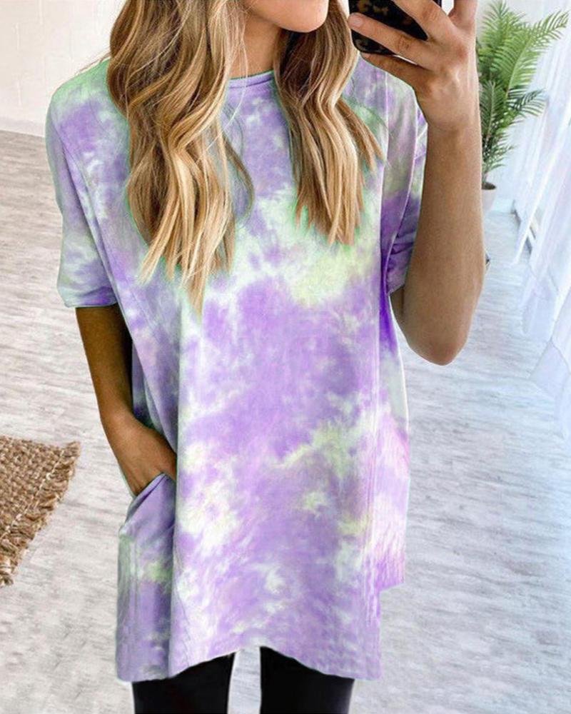 

Tie Dye Pocket T-Shirt Dress, Purple