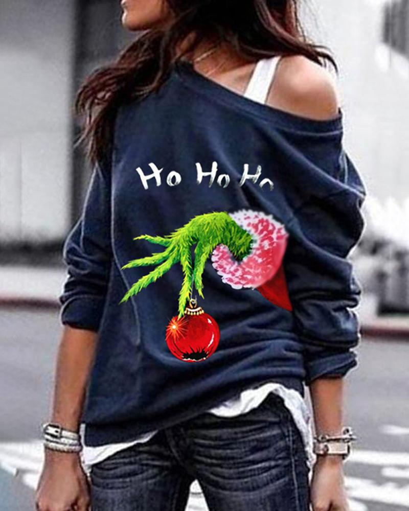 

Christmas Letter Graphic Print Long Sleeve Sweatshirt, Dark blue