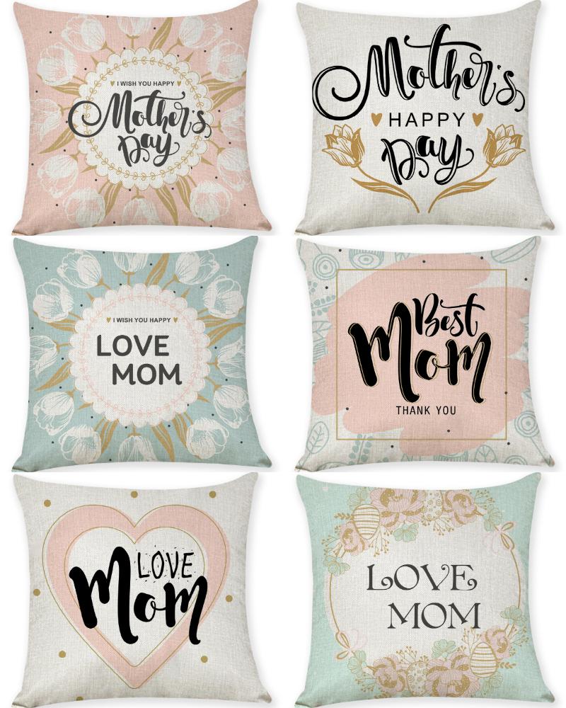 

1PCS Mother's Day Heart Letter Print Cushion Cover Without Filler, Style1