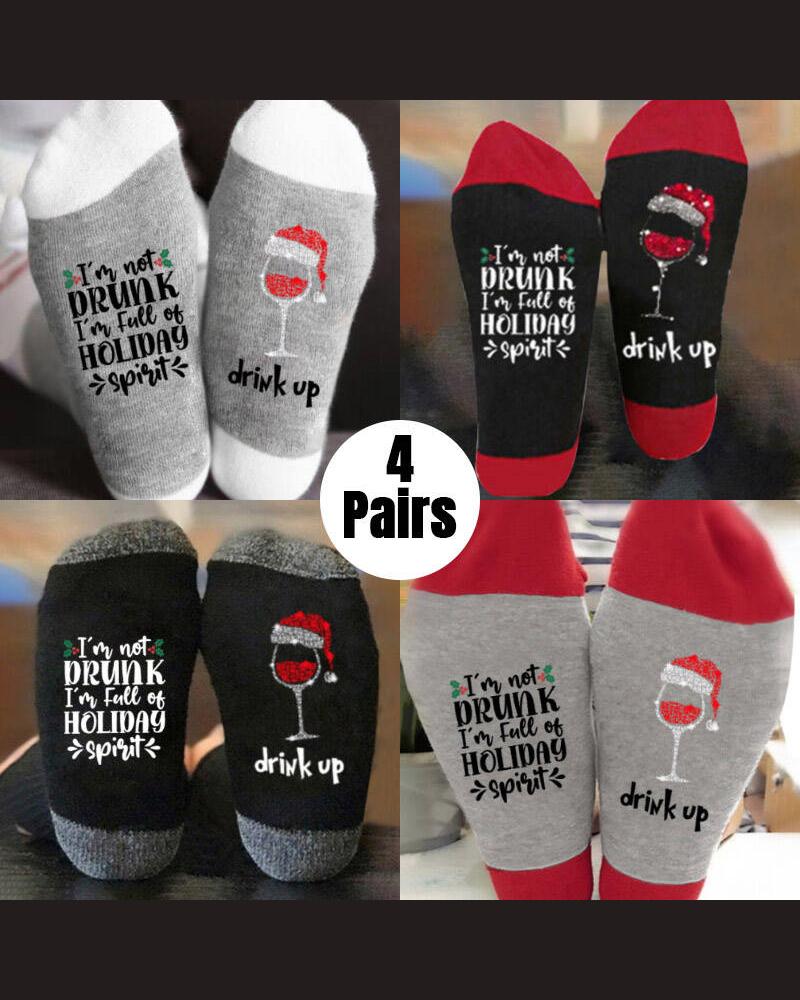 

4 Pairs Christmas Winter Socks Letter Holiday Warm Soft Crew Socks, Style1