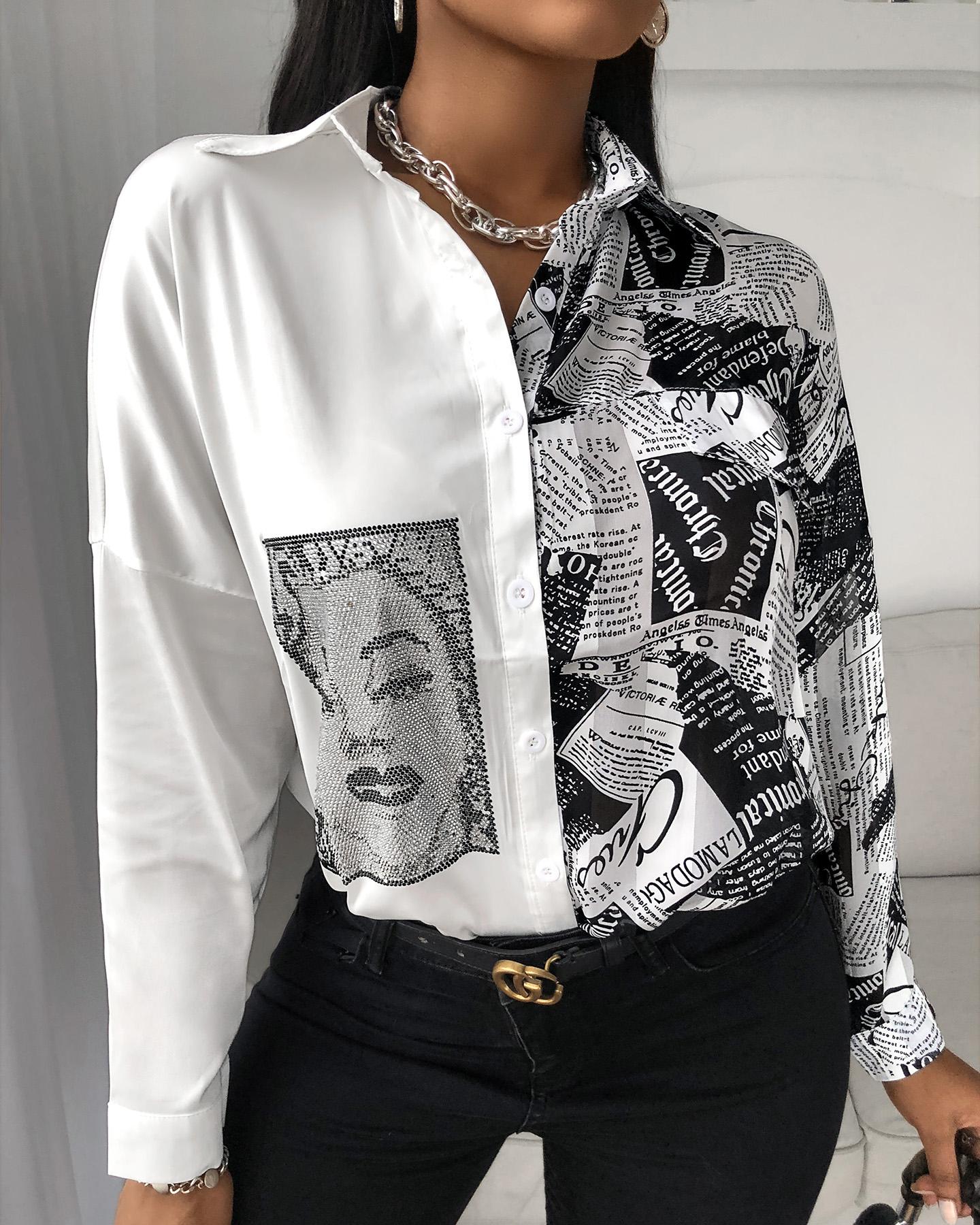 

Newspaper Figure Print Buttoned Shirt, White