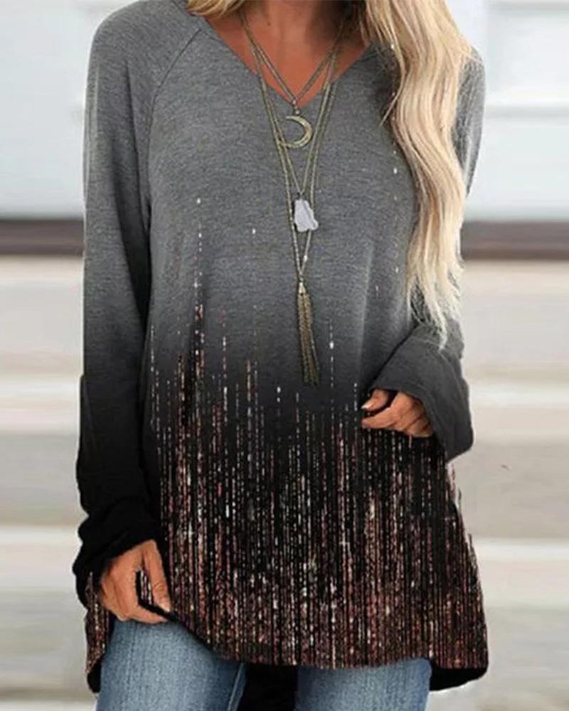 

Graphic Print Long Sleeve Top, Gray