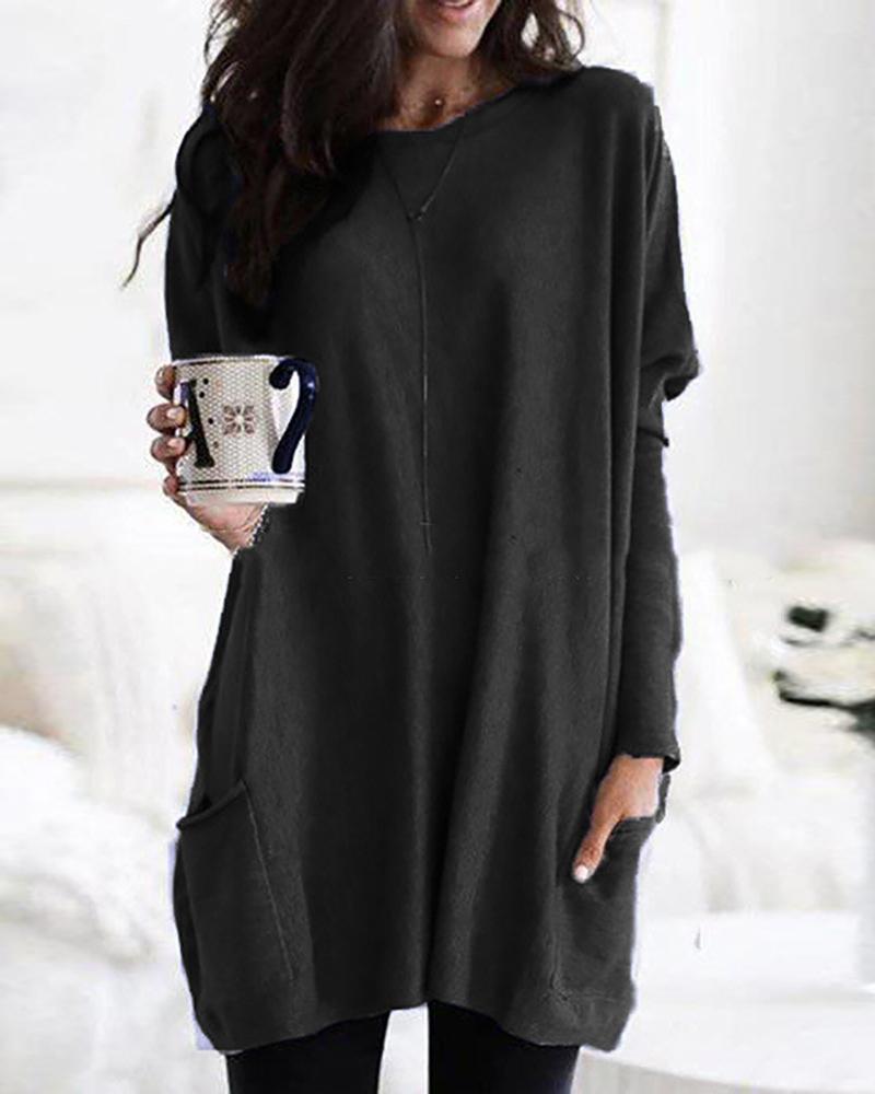 

Plain Pocket Design Casual Top, Black