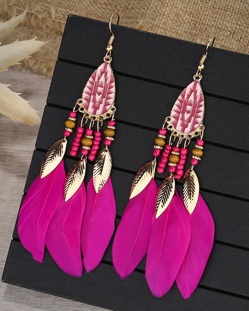 

1Pair Bohemian Hollow Out Geometric Feather Drop Earrings, Style5