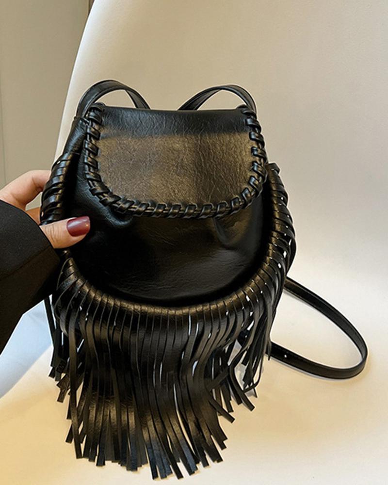 

Fashionable Tassel Design Magnetic Buckled Handbag, Black