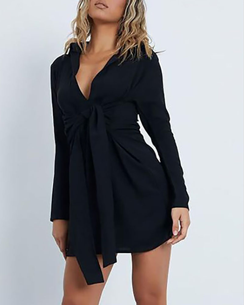 

Tied Detail Long Sleeve Bodycon Dress, Black