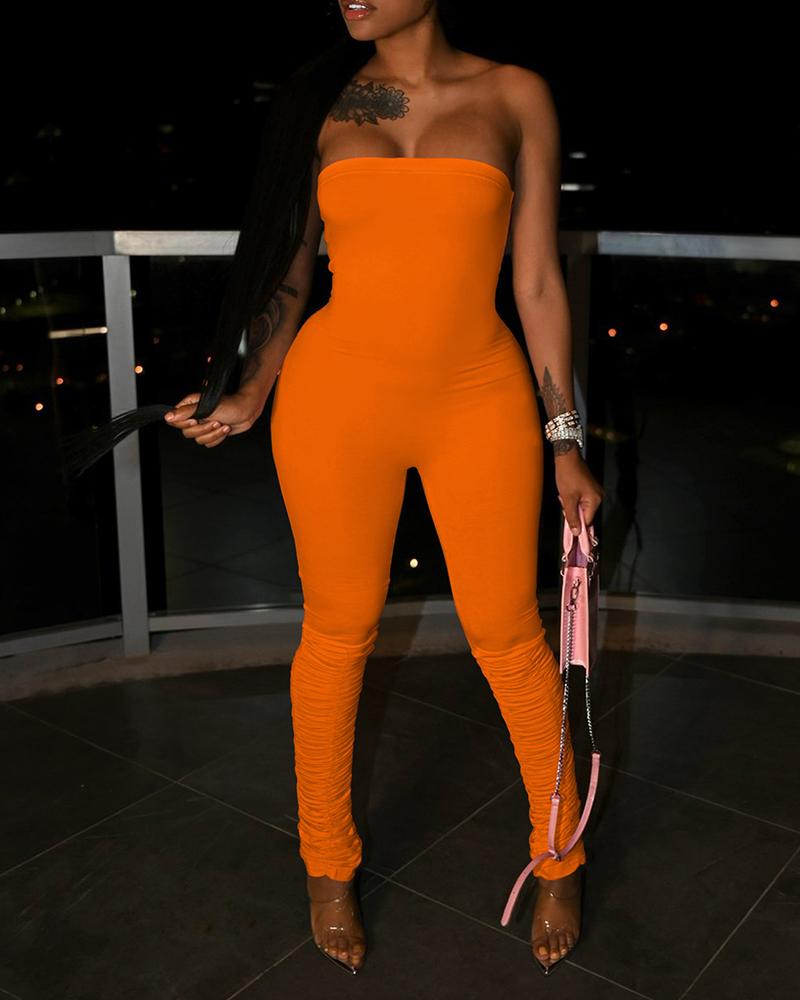 

Bandeau Ruched Skinny Jumpsuit, Orange