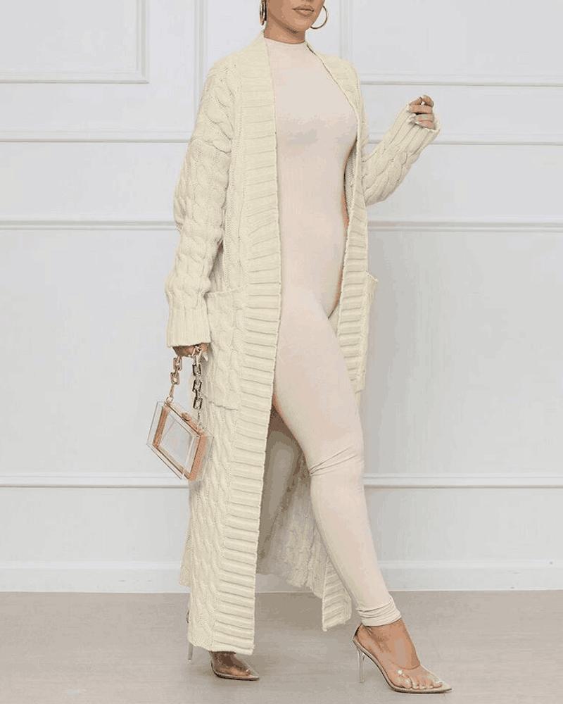 

Open Front Cable Knit Longline Cardigan, Apricot