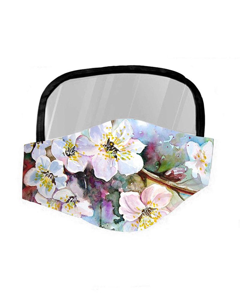 

Floral Print Breathable Mouth Mask With Eyes Shield, White