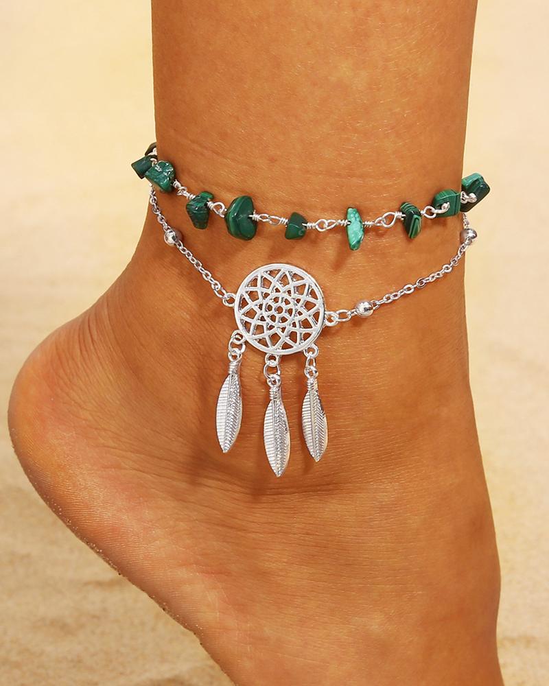 

2pcs Bohemian Turquoise Beaded Anklet Set, Blue