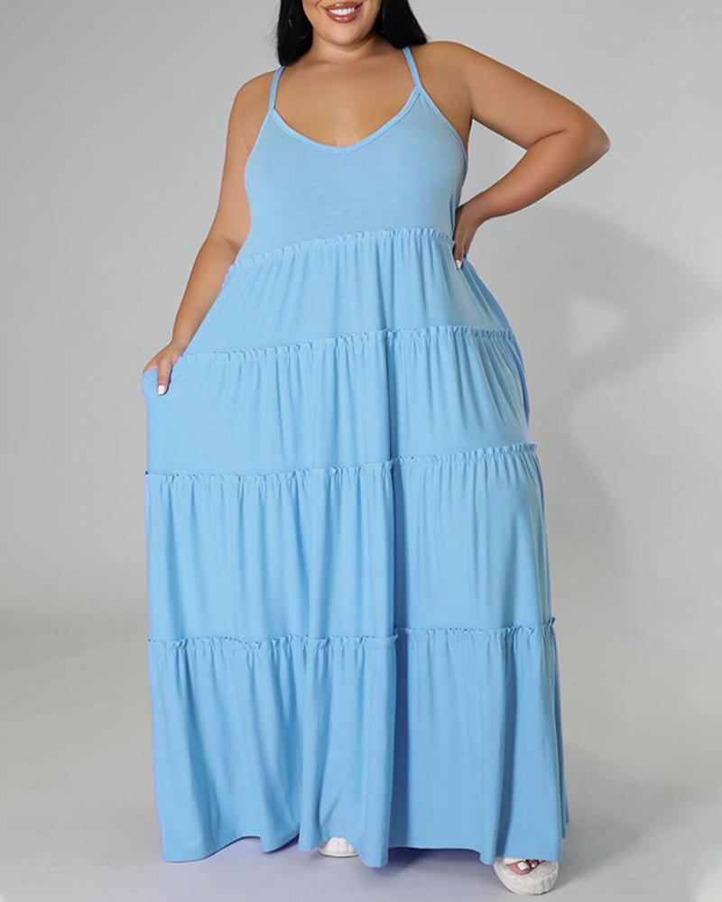 

Plus Size Frill Hem Spaghetti Strap Maxi Dress, Blue