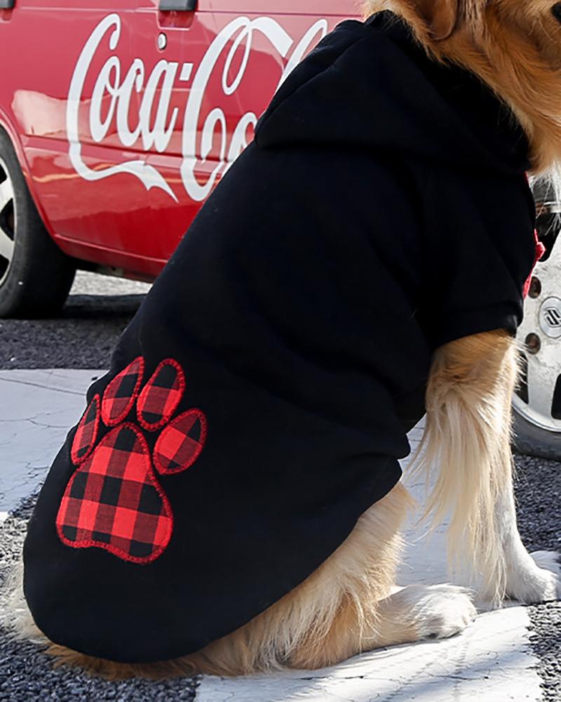 

Paw / Heart Pattern Plaid Print Pet Hoodie, Style1