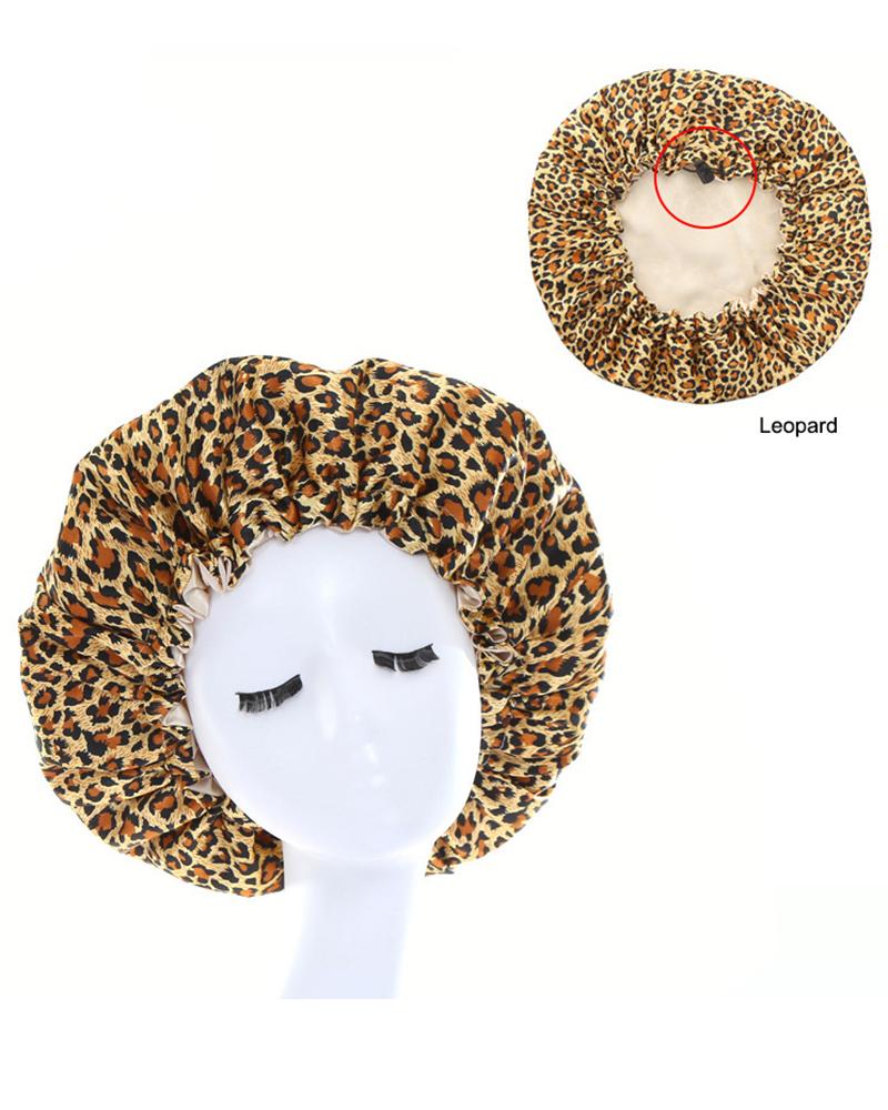 

1pc Night Sleep Cap Adjustable Drawstring Satin Bonnet For Curly Hair Care, Leopard