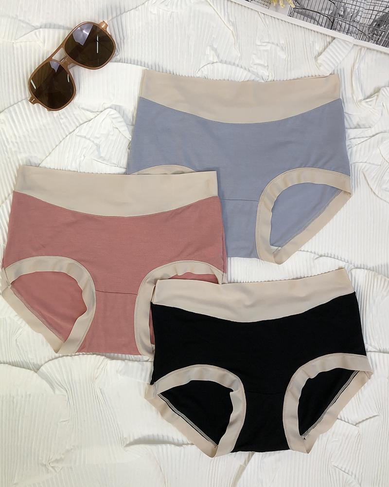 

3PCS/Set Colorblock High Waist Modal Underwear Panty, Black