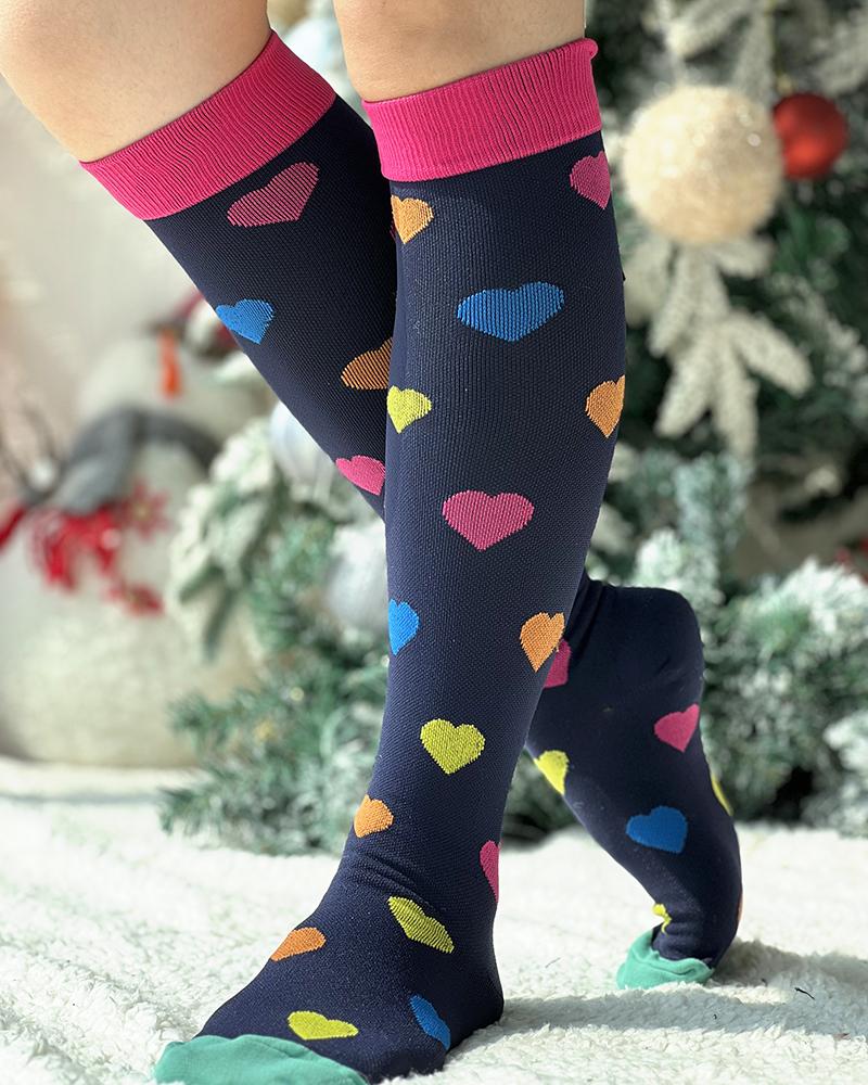 

1Pair Christmas Heart Print Long Socks, Pink