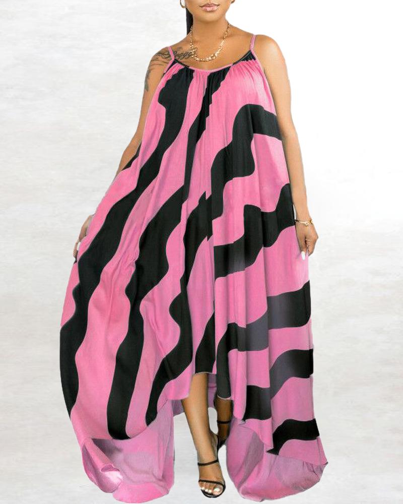 

Plus Size Striped Print Dip Hem Cami Maxi Dress, Pink