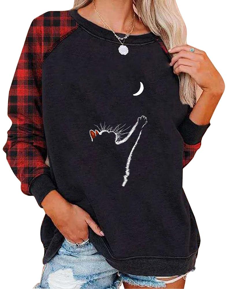 

Heart Pattern Lantern Sleeve Plaid Sweatshirt, Style1
